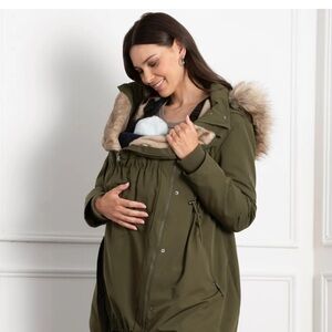 Olive Green Winter Bag with Fur Lining and Snap Closure